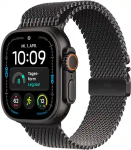 Apple Watch Ultra 4 (49mm) GPS+5G Smartwatch Titan mit Milanaise Armband (L) schwarz/schwarz