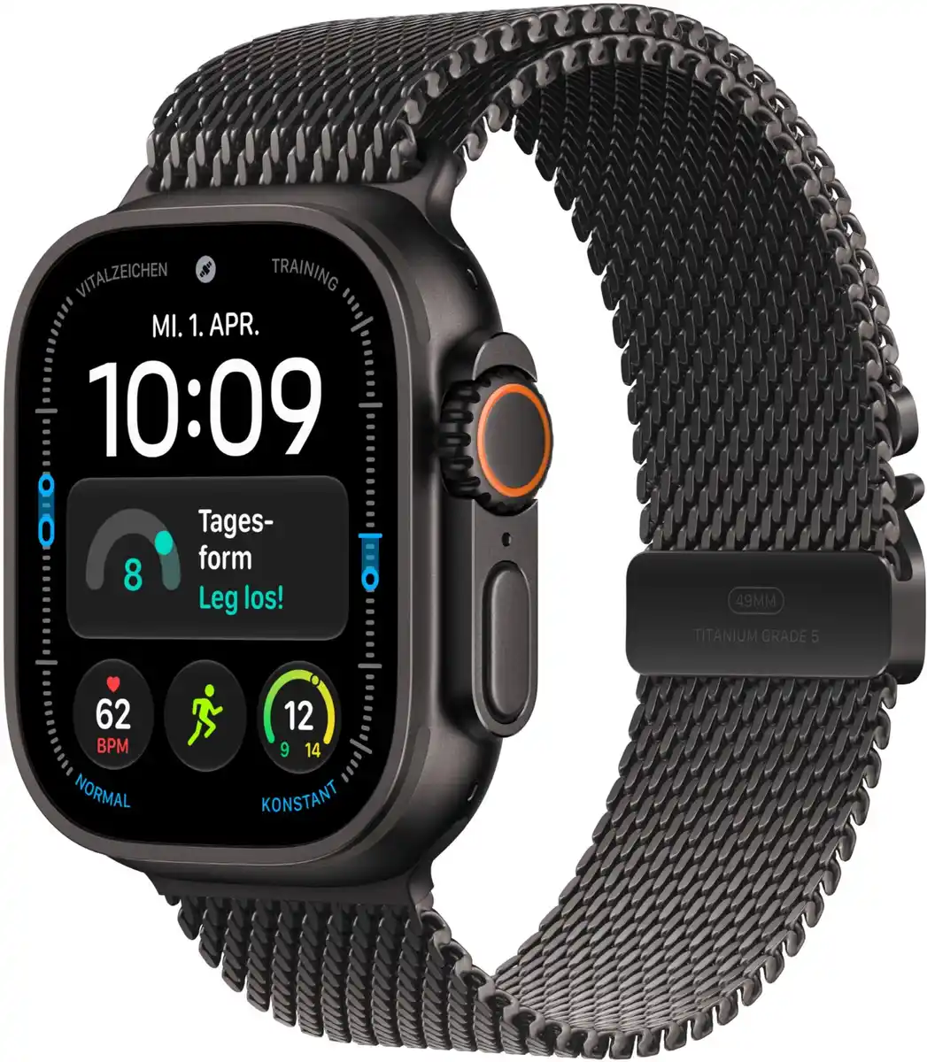 Bild 1 von Apple Watch Ultra 4 (49mm) GPS+5G Smartwatch Titan mit Milanaise Armband (L) schwarz/schwarz