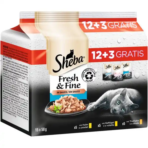 Bild 2 von Sheba Portionsbeutel-Multipack "Fresh & Fine" in Sauce 12 x 50g + 3 x 50g - 6er Set
