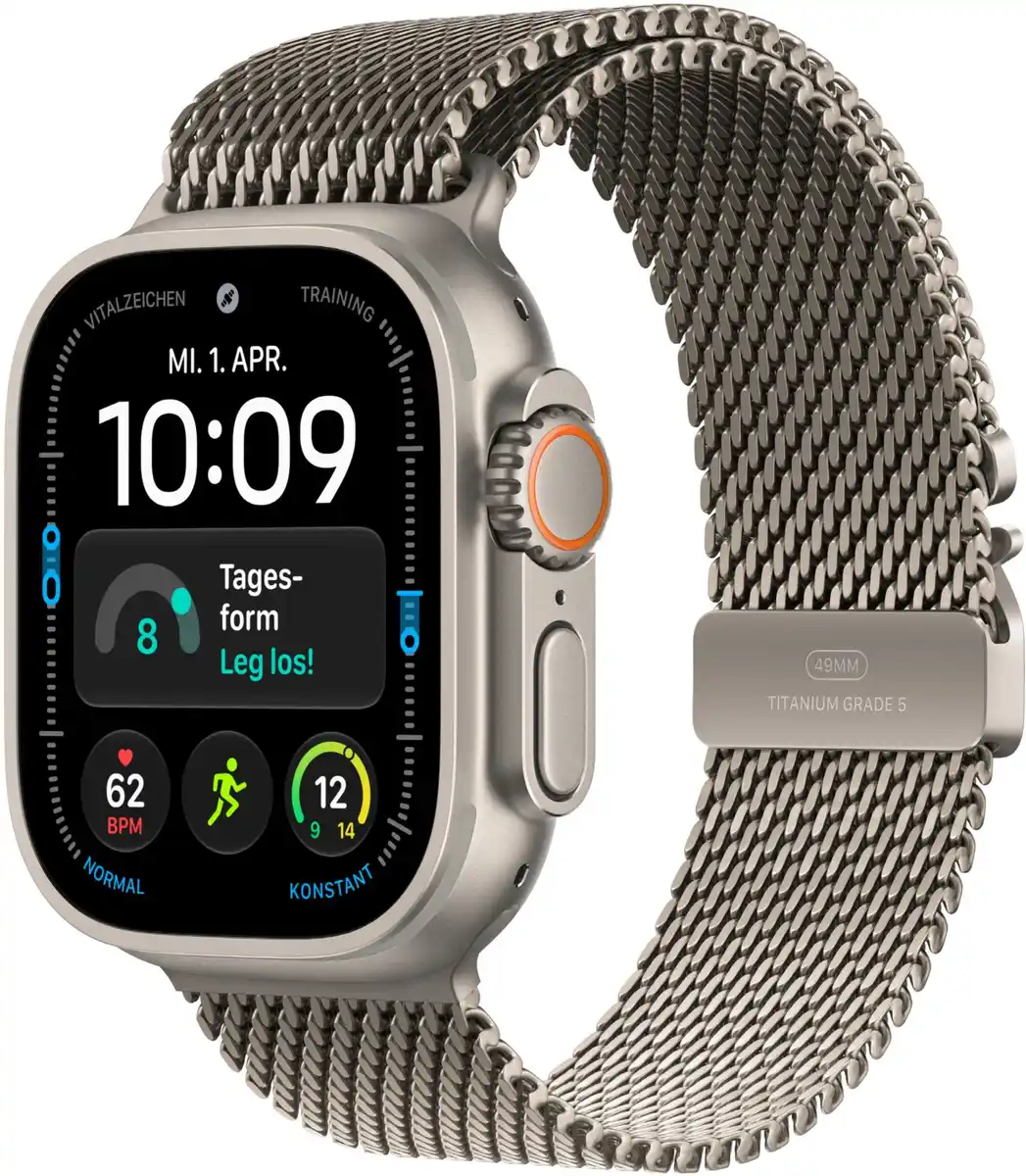 Bild 1 von Apple Watch Ultra 4 (49mm) GPS+5G Smartwatch Titan mit Milanaise Armband (M) natur/natur