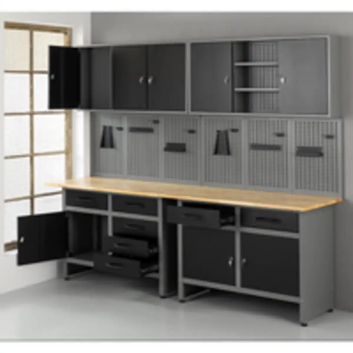 Bild 2 von Kraft Werkzeuge Garagenschrank 6tlg. schwarz 240 cm