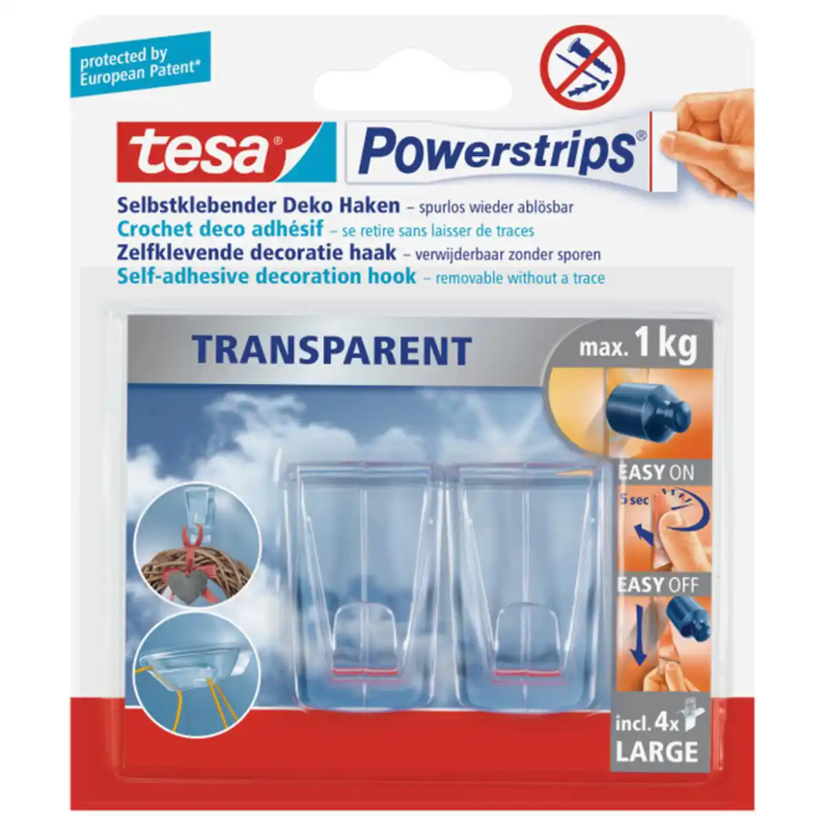 Bild 1 von tesa Powerstrips - Dekohaken - transparent - large