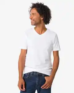 Herren-T-Shirts, Slim Fit, V-Ausschnitt, extra lang – 2 Stück weiß