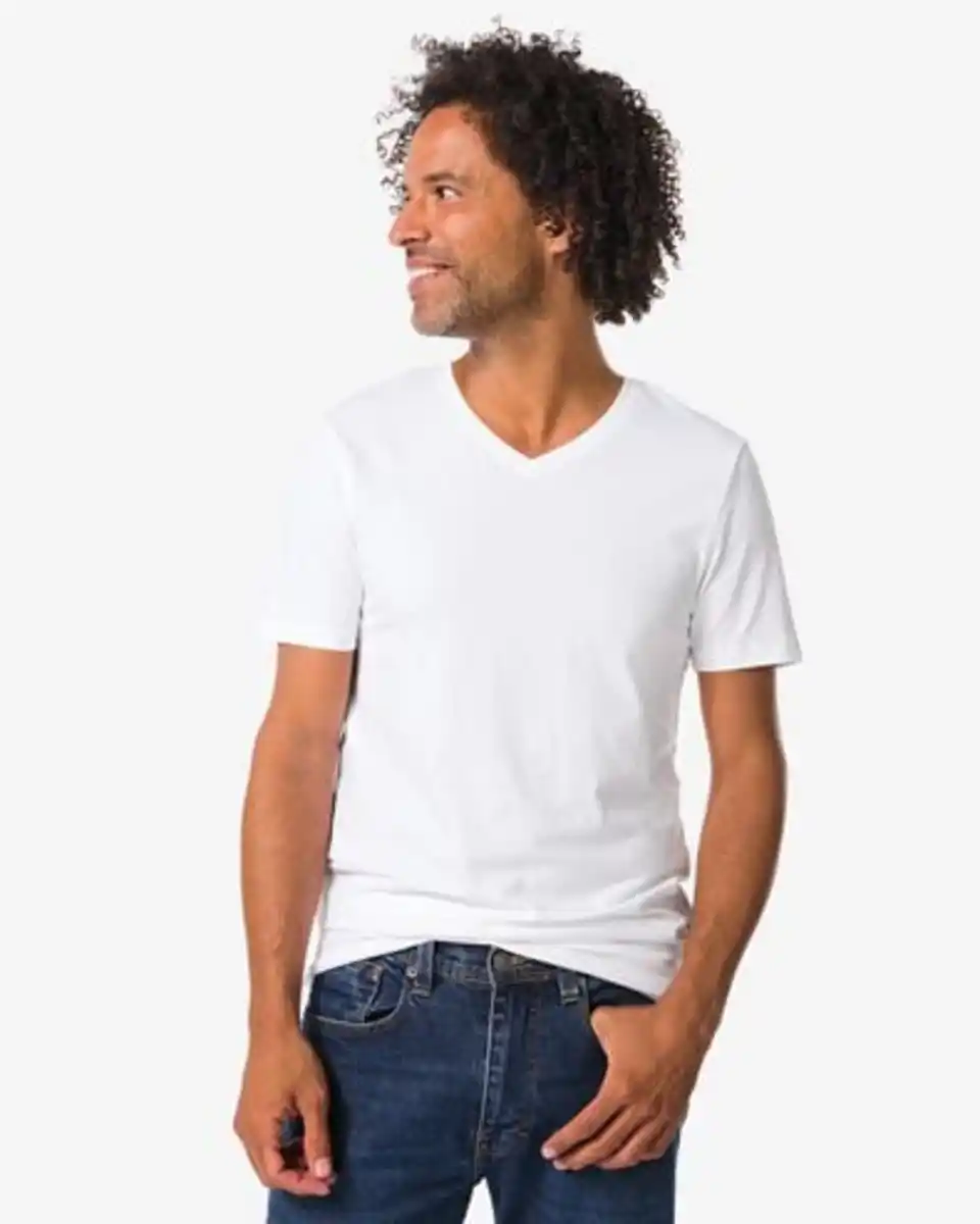 Bild 1 von Herren-T-Shirts, Slim Fit, V-Ausschnitt, extra lang – 2 Stück weiß