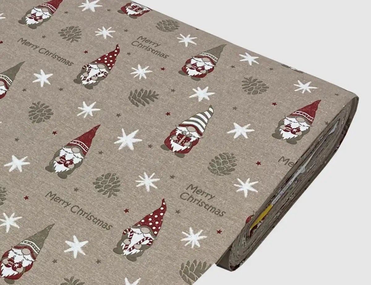 Bild 1 von Dekostoff Wichtel, Christmas Natur, Rot