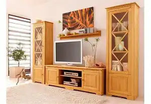 OTTO home Wohnwand Lisa, (Set, 3-St), bestehend aus zwei Vitrinen und einem Lowboard, massives Kiefernholz