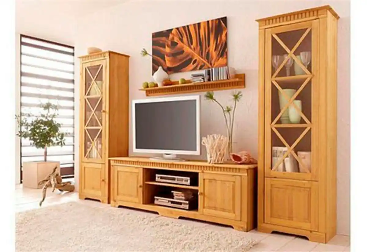 Bild 1 von OTTO home Wohnwand Lisa, (Set, 3-St), bestehend aus zwei Vitrinen und einem Lowboard, massives Kiefernholz