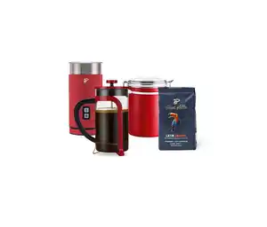 Siebstempelkanne, Set Milky red mit Aufschäumer & Dose