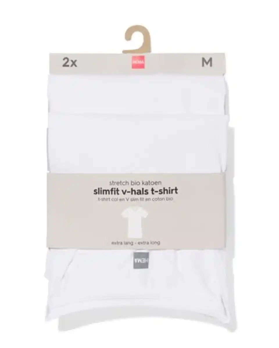 Bild 4 von Herren-T-Shirts, Slim Fit, V-Ausschnitt, extra lang – 2 Stück weiß