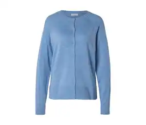 Merino-Cardigan, blau meliert