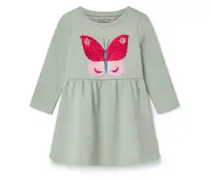 Kinder-Sweatkleid, graugrün mit Schmetterlings-Applikation