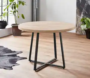 OTTO home Esstisch Anja (Küchentisch, Tisch, Runder Tisch), Kreuzfußgestell aus Metall, Naturholz Optik Tischplatte