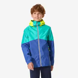 DECATHLON Regenjacke Segeln Kinder wasserdicht winddicht 100 blau/gelb