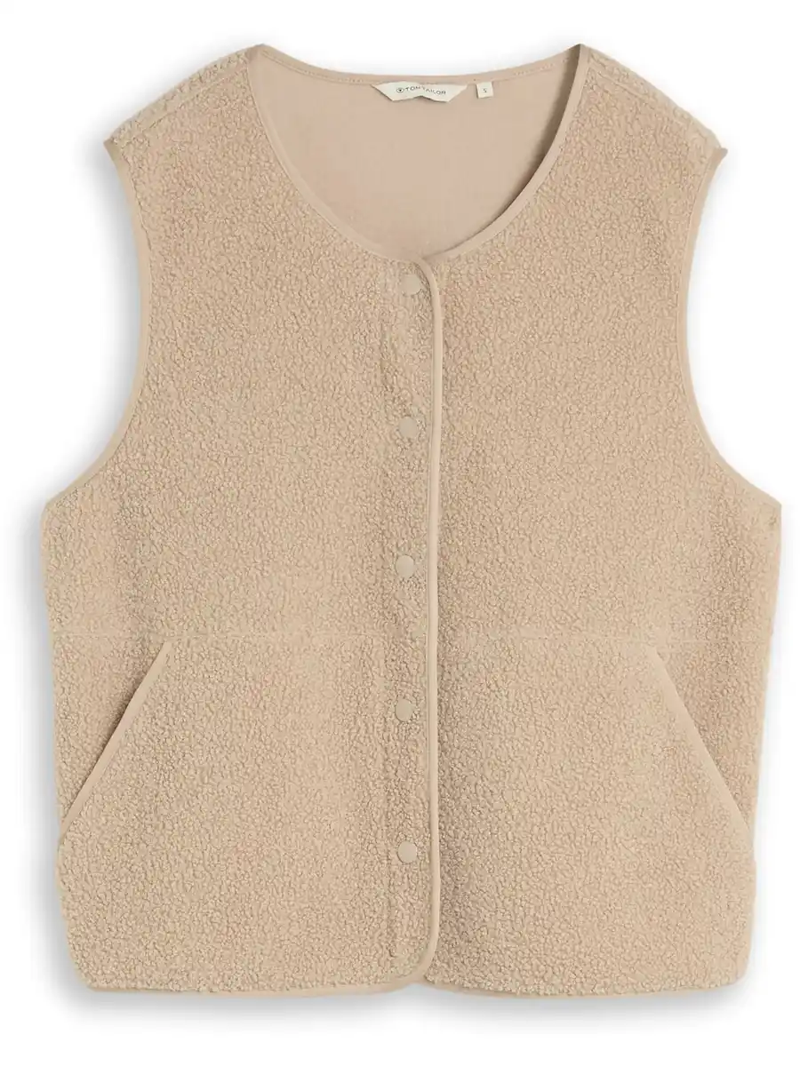 Bild 2 von Damen Teddy Weste mit Druckknöpfen Beige
