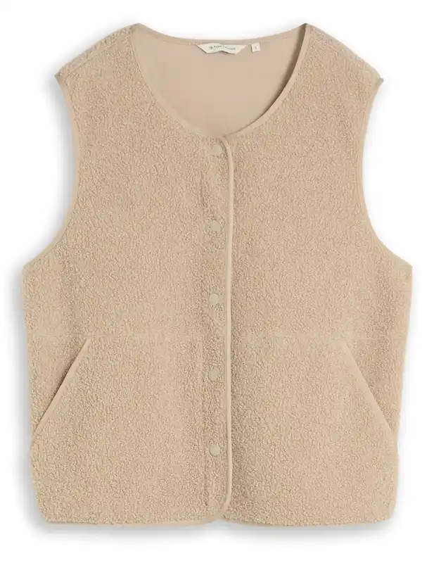 Bild 2 von Damen Teddy Weste mit Druckknöpfen Beige