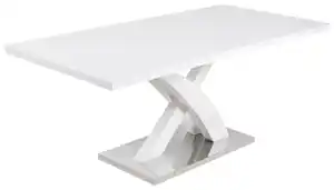 Tisch Martina Pro Hochglanz Weiß lackiert/Weißglasplatte 140(180)x76x90 cm