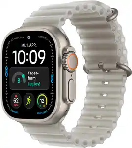 Apple Watch Ultra 4 (49mm) GPS+5G Smartwatch Titan mit Ocean Armband halbtransparent grau