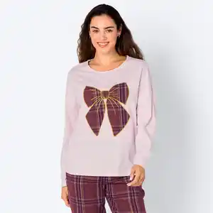 Damen-Homewear-Langarmshirt mit Schleifenapplikation