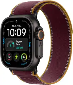 Apple Watch Ultra 4 (49mm) GPS+5G Smartwatch Titan mit Trail Loop Armband (M/L) schwarz/burgunder
