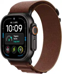 Apple Watch Ultra 4 (49mm) GPS+5G Smartwatch Titan mit Alpine Loop Armband (L) schwarz/burgunder