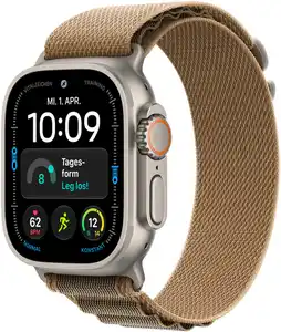 Apple Watch Ultra 4 (49mm) GPS+5G Smartwatch Titan mit Alpine Loop Armband (M) natur/wüstensand