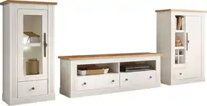 OTTO home Wohnwand Westminster, Anbauwand im Landhausstil, Komplettset, Wohnzimmer-Set, (Set, 3-St), Set besteht aus 1 Vitrine, 1 Lowboard und 1 Kommode