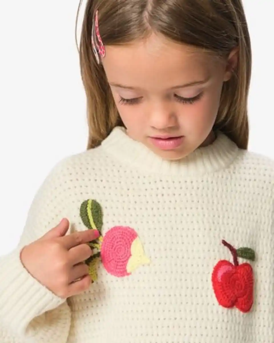 Bild 4 von Kinderpullover mit Ajourmuster und Obstmotiv ecru