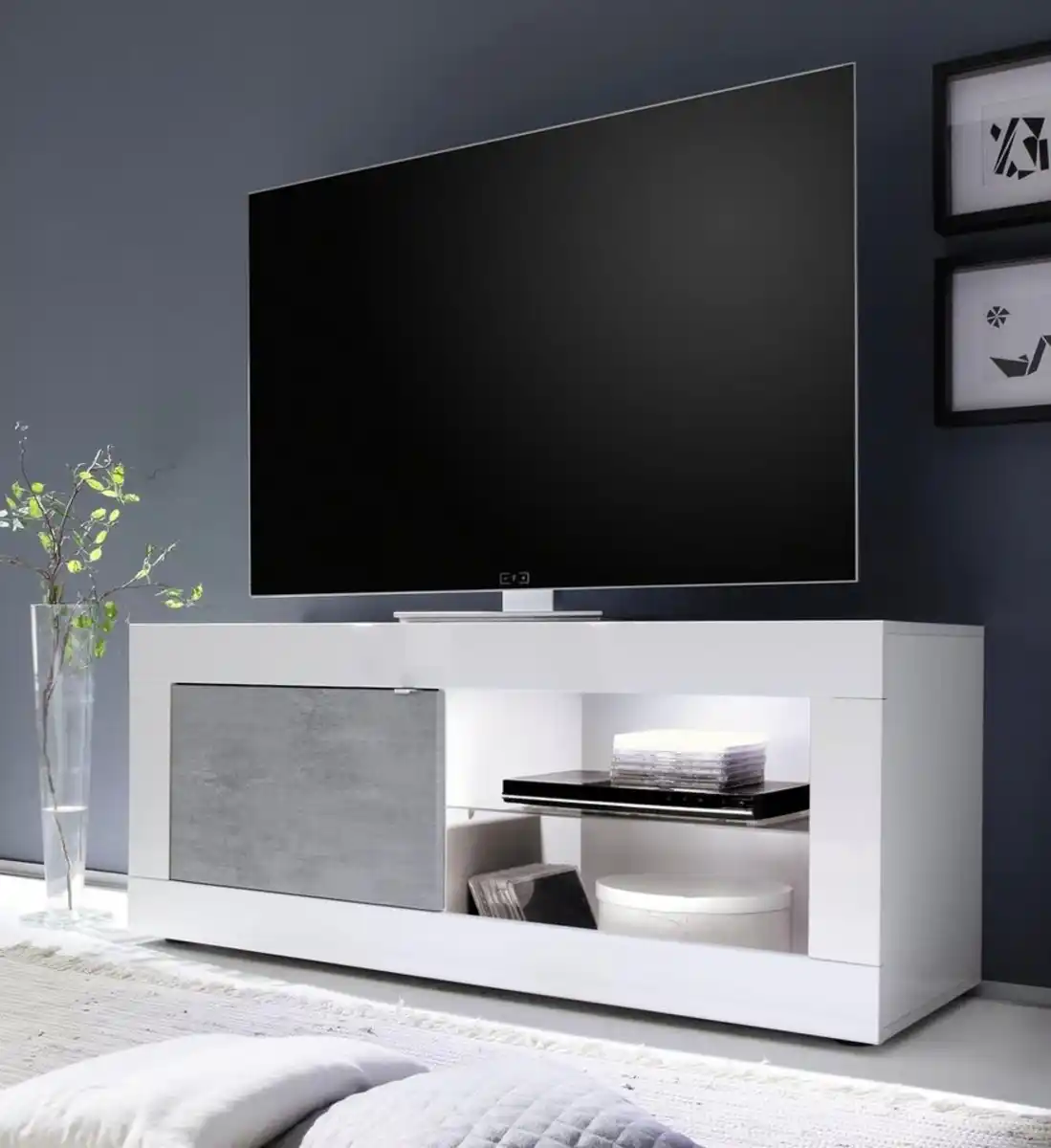 Bild 1 von Home affaire Lowboard Basic Breite 140 cm, TV-Board 1 Tür, 2 offene Fächer (Glasboden), TV-Kommode, Metallgriff, moderne Rahmenoptik, Farbauswahl