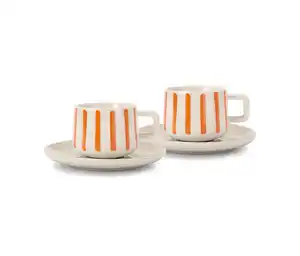 2 Espressotassen mit Untertassen, Streifen