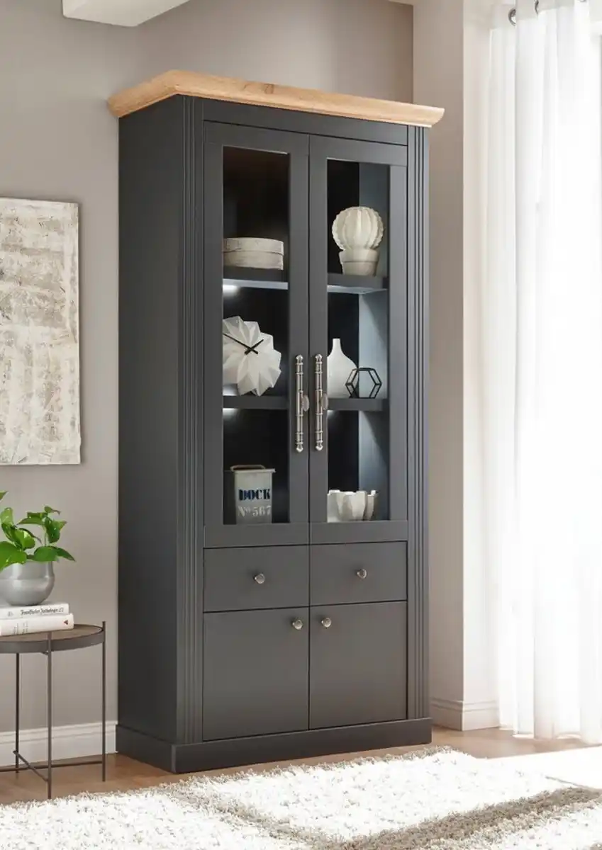 Bild 1 von OTTO home Vitrine Westminster, Hochschrank im Landhausstil, Glasvitrine, Stauraumelement Metallgriffe, ausreichend Stauraum, in 2 Farben erhältlich