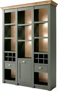 Home affaire Vitrine Cambridge, Buffet im Landhausstil, moderner Schrank, Hochschrank schöne Kranzoptik, messingfarbene Metallgriffe, 207 cm hoch