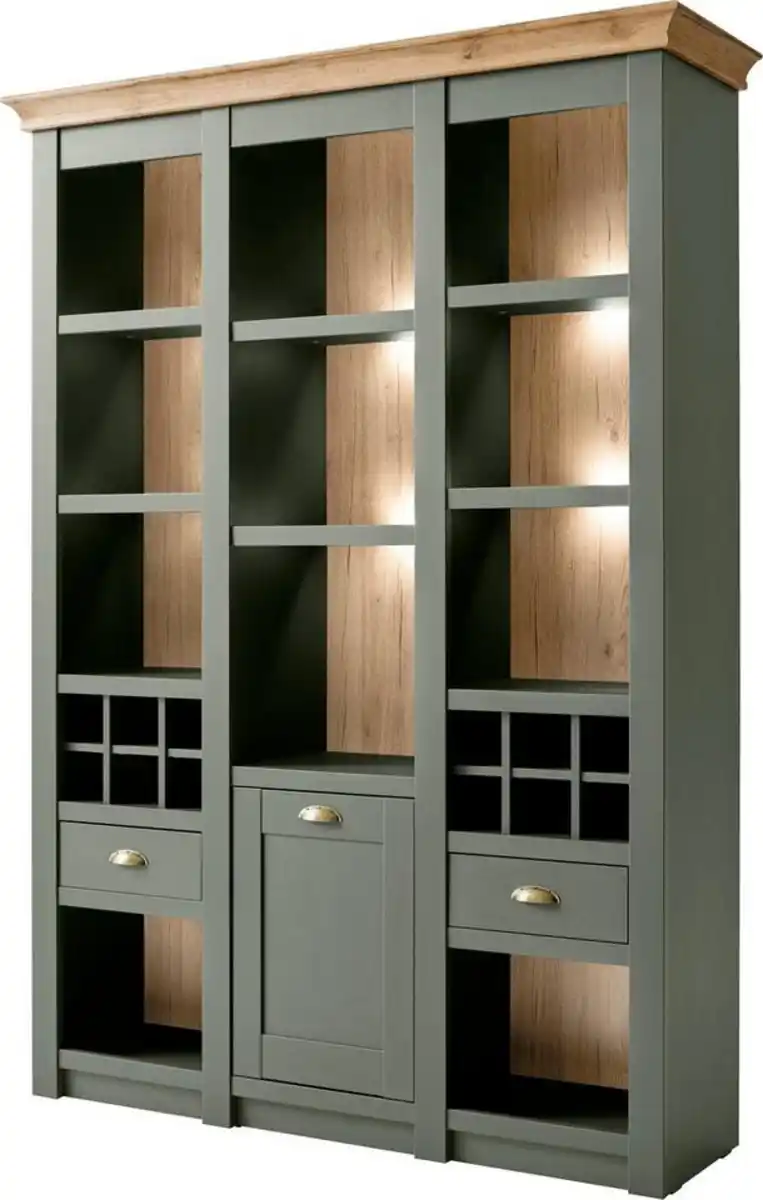 Bild 1 von Home affaire Vitrine Cambridge, Buffet im Landhausstil, moderner Schrank, Hochschrank schöne Kranzoptik, messingfarbene Metallgriffe, 207 cm hoch