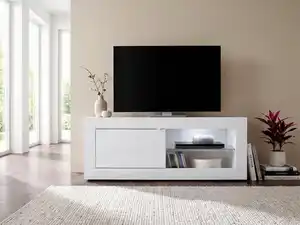 Home affaire Lowboard Basic Breite 140 cm, TV-Board 1 Tür, 2 offene Fächer (Glasboden), TV-Kommode, Metallgriff, moderne Rahmenoptik, Farbauswahl