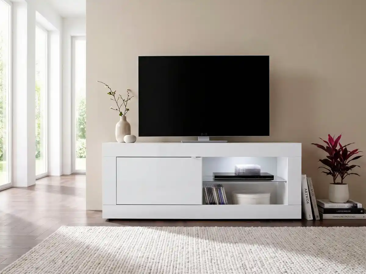 Bild 1 von Home affaire Lowboard Basic Breite 140 cm, TV-Board 1 Tür, 2 offene Fächer (Glasboden), TV-Kommode, Metallgriff, moderne Rahmenoptik, Farbauswahl
