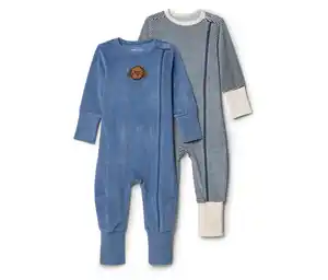 2 Baby-Pjyamas, blau und gestreift