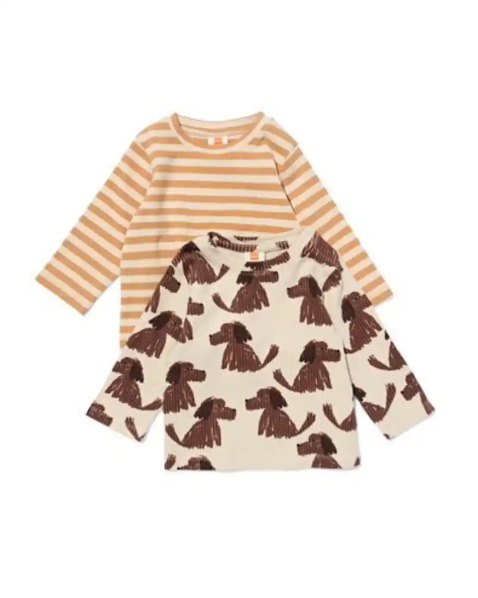 Bild 1 von Baby-T-Shirts, gerippt, Hunde – 2 Stück beige