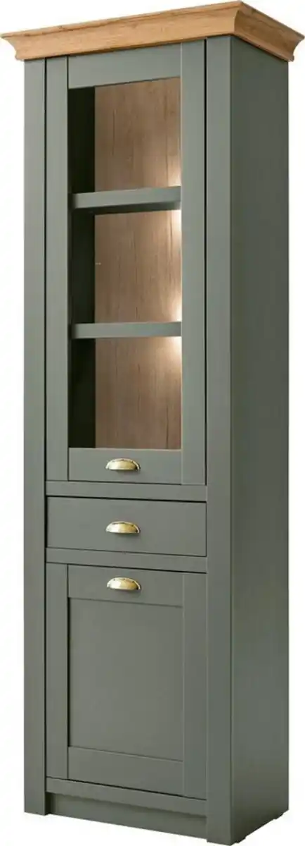 Bild 1 von Home affaire Vitrine Cambridge, Hochschrank im Landhausstil, Glasvitrine schöne Kranzoptik, messingfarbene Metallgriffe, 207 cm hoch