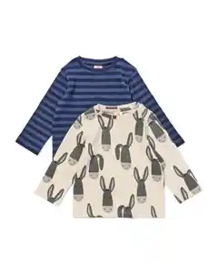 Baby-T-Shirt, gerippt, gestreift, Esel – 2 Stück blau