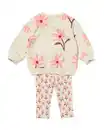 Bild 2 von Babybekleidungsset aus Sweatstoff, gerippt, mit Blumen ecru