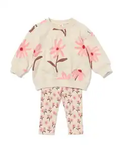 Babybekleidungsset aus Sweatstoff, gerippt, mit Blumen ecru