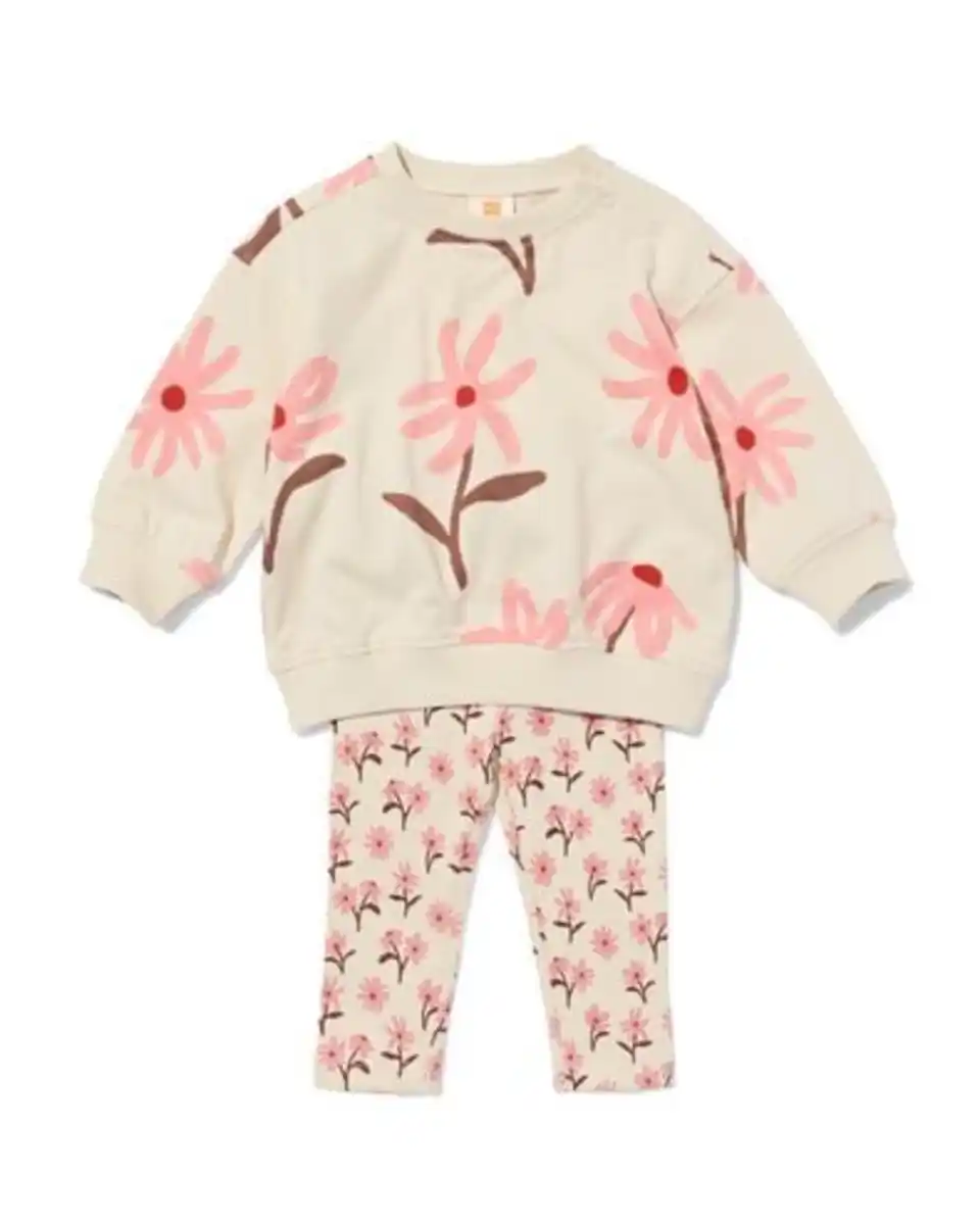 Bild 1 von Babybekleidungsset aus Sweatstoff, gerippt, mit Blumen ecru