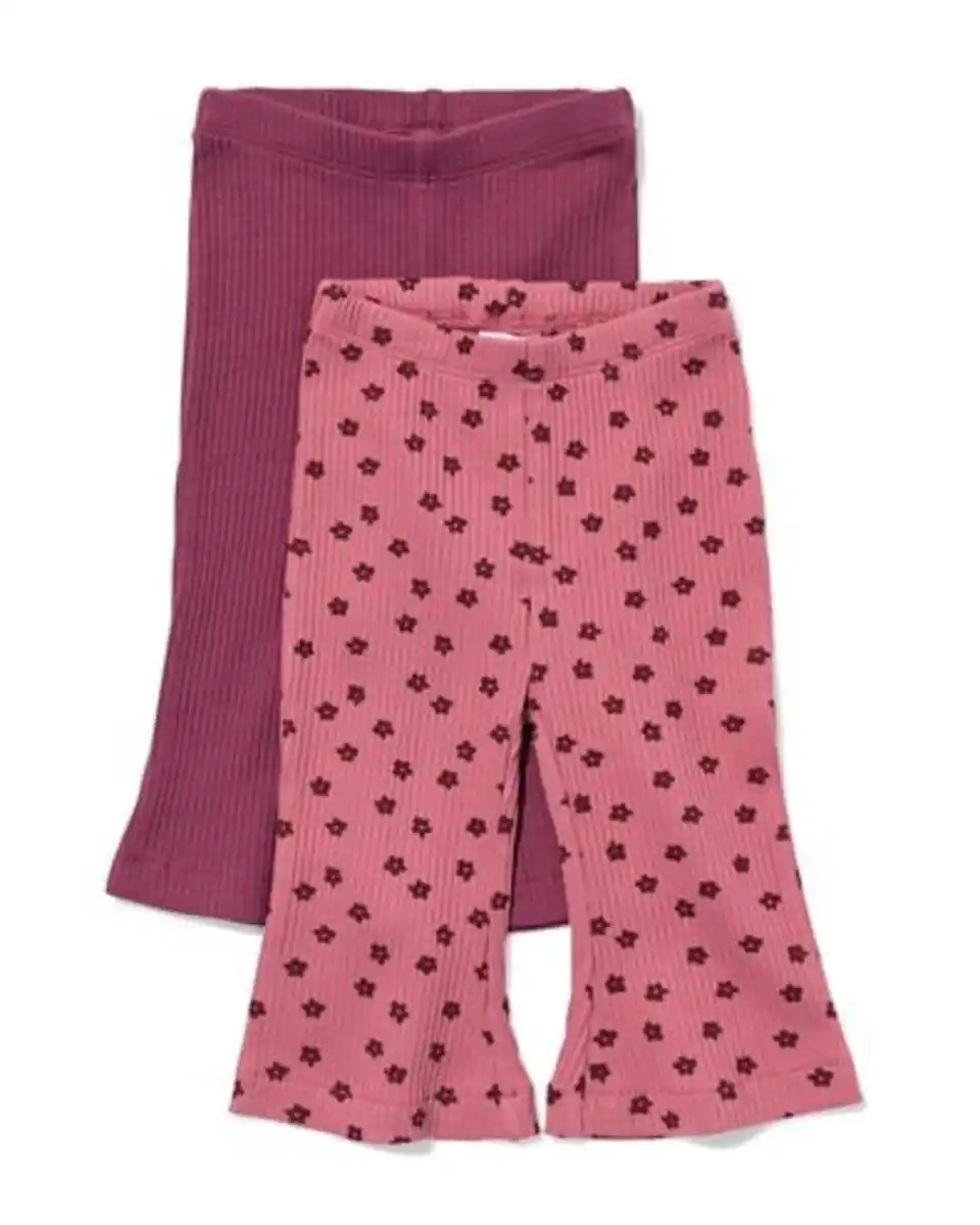 Bild 1 von Ausgestellte Babyleggings, gerippt, Blumen – 2 Stück rosa