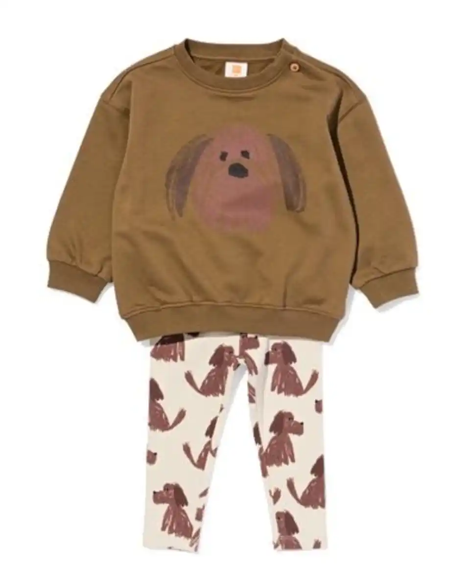 Bild 1 von Babybeleidungsset gerippt, mit Hunde, aus Sweatstoff olivgrün