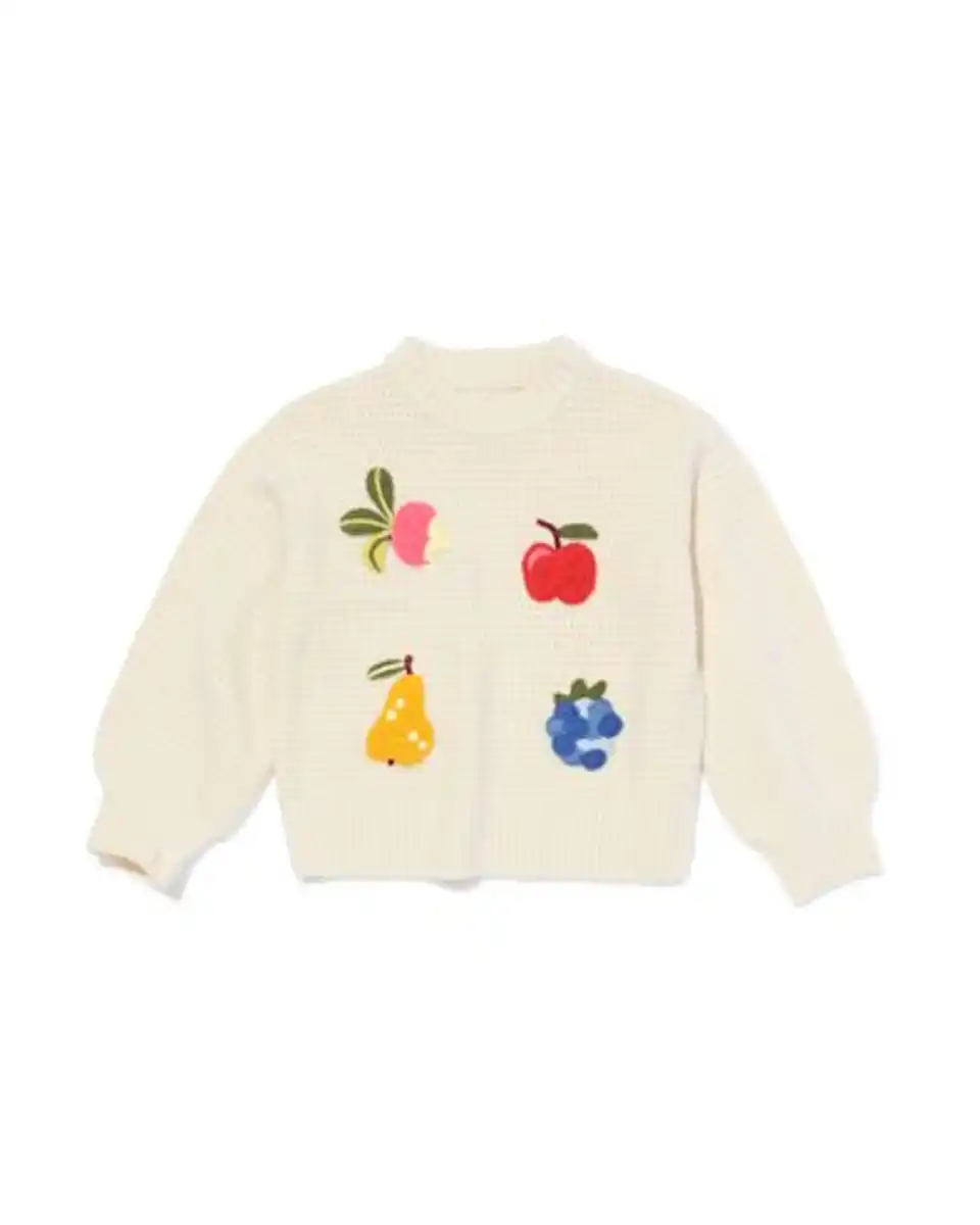 Bild 2 von Kinderpullover mit Ajourmuster und Obstmotiv ecru