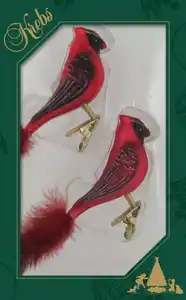 Krebs Glas Lauscha Weihnachtsbaumklammer Kardinal, Weihnachtsdeko rot, Christbaumschmuck (2-tlg), mundgeblasen