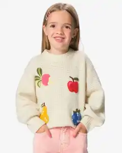 Kinderpullover mit Ajourmuster und Obstmotiv ecru