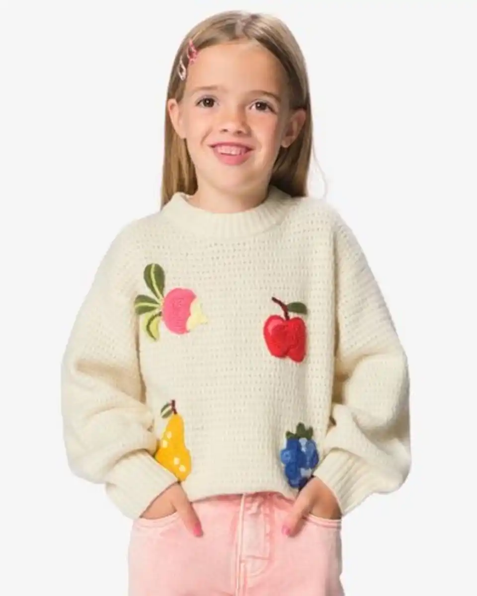 Bild 1 von Kinderpullover mit Ajourmuster und Obstmotiv ecru
