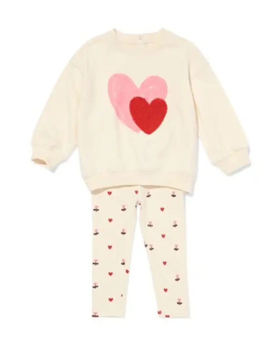 Bild 1 von Baby-Bekleidungsset, Comfy Fit, Sweatstoff, gerippt, Herzen ecru