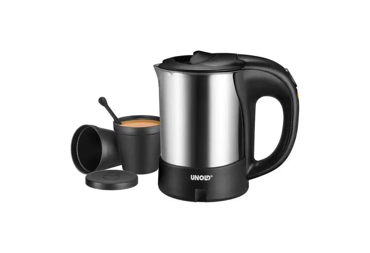 Bild 1 von Unold Wasserkocher 18575, 0,5 l, 1000 W, inkl. 2 Becher, 2 Löffel, Behälter für Zutaten und Aufbewahrungsbeutel