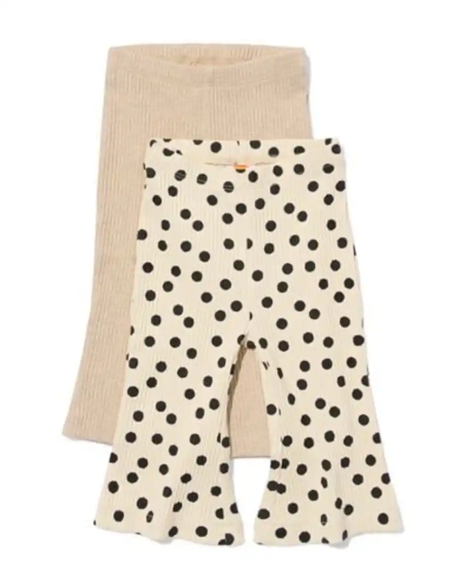 Bild 1 von Ausgestellte Babyleggings, gerippt, gepunktet – 2 Stück ecru